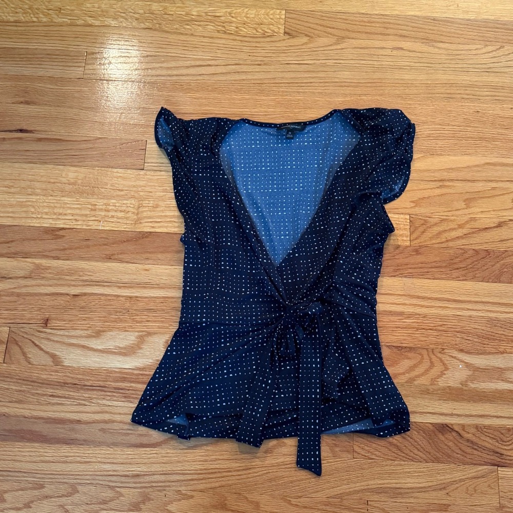Banana Republic Halter Neck Tie Top Medium Navy Blue White Dotted Sleeveless
